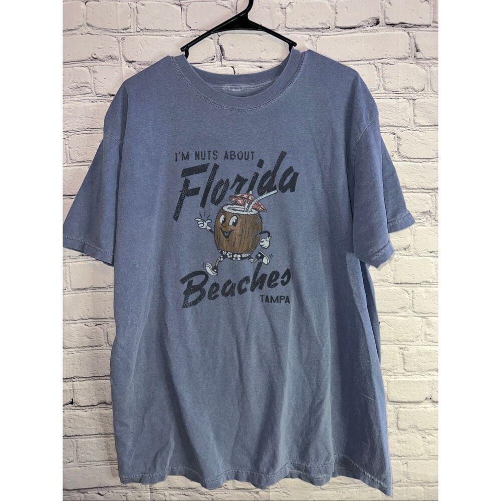 Men’s XL Tampa Florida Beaches Graphic T-Shirt Light Blue Coconut Tee Preowned